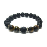 Tiger eye beads with silver plated charm bracelet