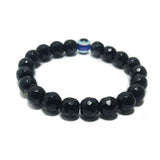 Shiny black beads with blue evil eye unisex bracelet
