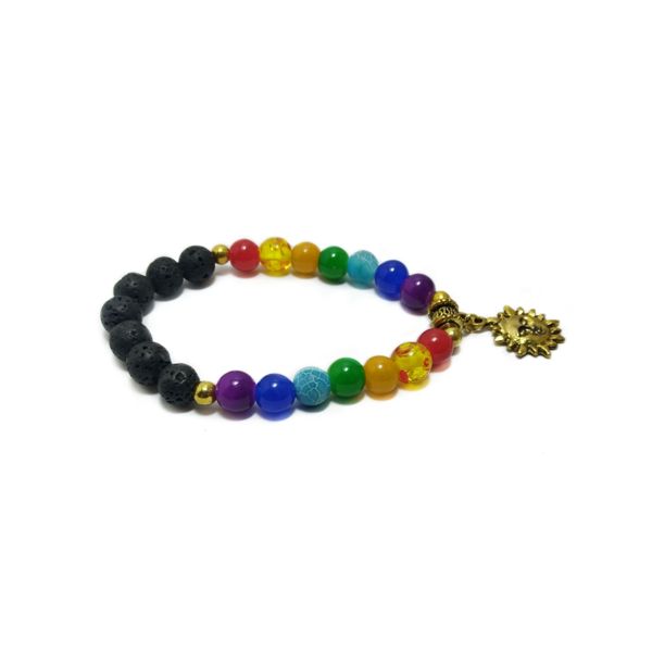 Gold plated sun charm with multi-color beads bracelet