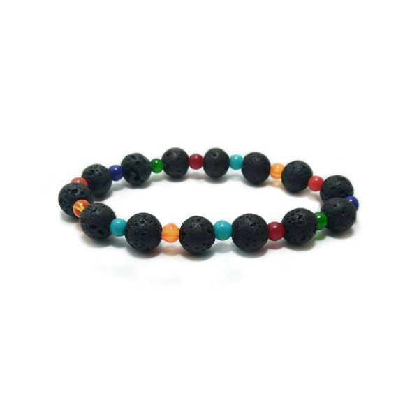 Small multicolor beads and natural lava beads bracelet