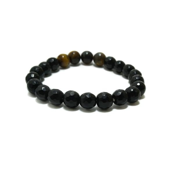 Tiger eye beads with shiny black beads unisex bracelet