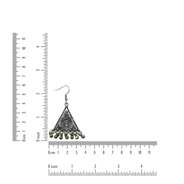 Triangle Shaped Metal Beaded Oxidized Earring