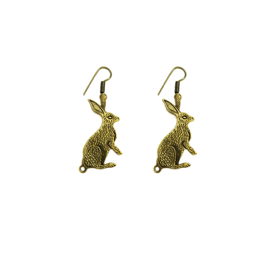Rabbit style golden tone drop earring