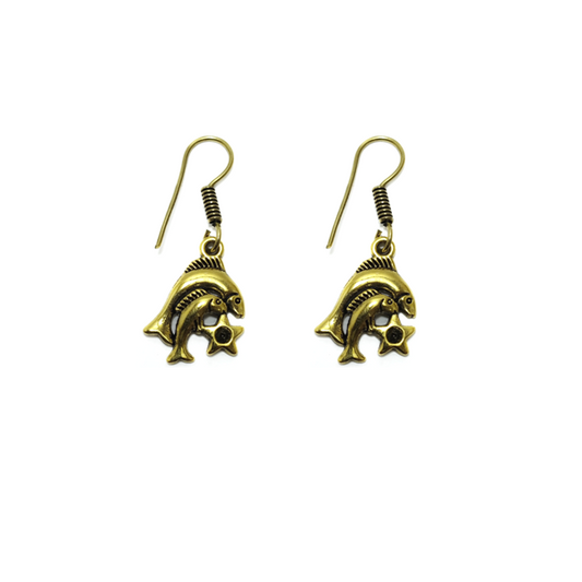 Fish style gold plated drop earring