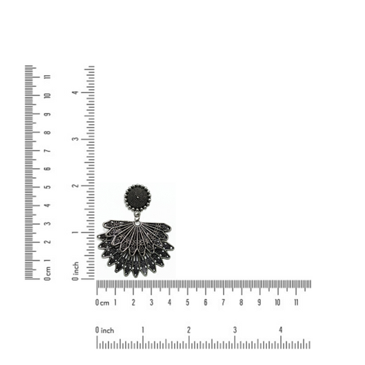 Peacock feather design oxidized drop earring