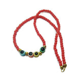 Double Layered Red Beads Bracelet With Multi Evil Eye