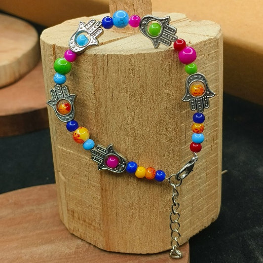 Hamsa Charm Bracelet With Multicolor Beads