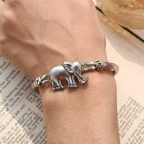 Silver Oxidized Elephant Stackable Kada Bracelet