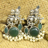 Green Stone Radha Krishna Oxidized Kundan Earring