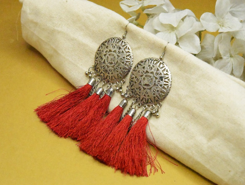Thread Work Tassel Drop Afghani Earrings