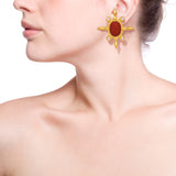 Red Stone Gold Plated Stud Earrings