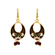Floral Enamel Chandbali Earring With White Beads