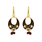 Floral Enamel Chandbali Earring With White Beads