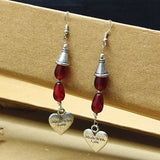 Red Beads With Heart Drop Earring