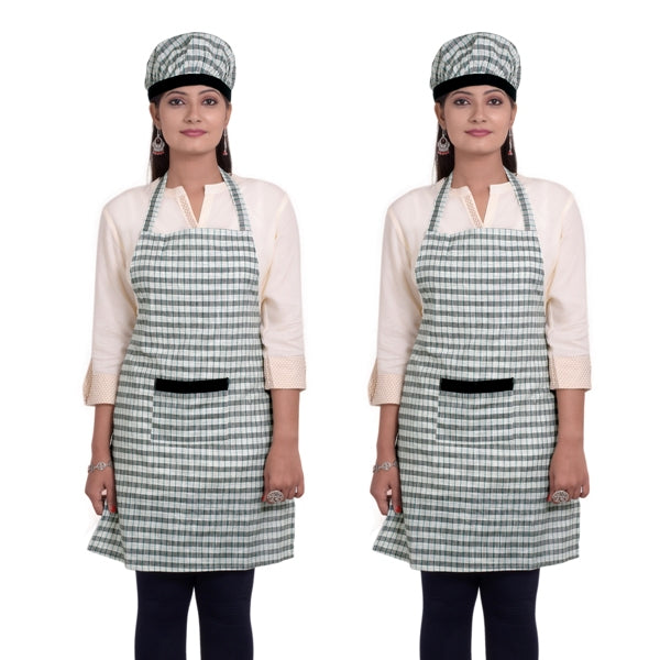 Multi-Color Checked Bib Apron with Cap and Front Pocket