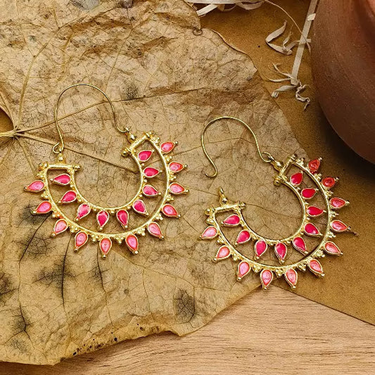 Pretty Gold Plated Hoop Earring With Pink Enamel