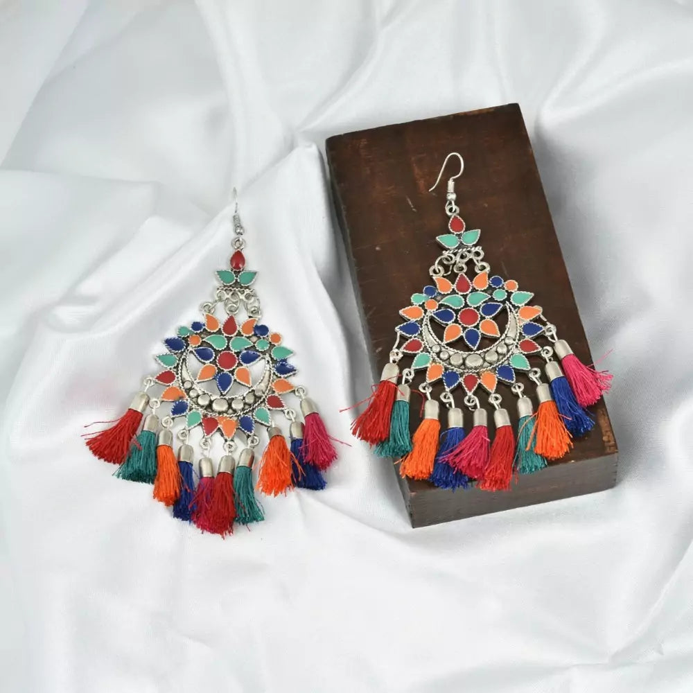 Traditional Tassel Multi Color Afghani Earrings