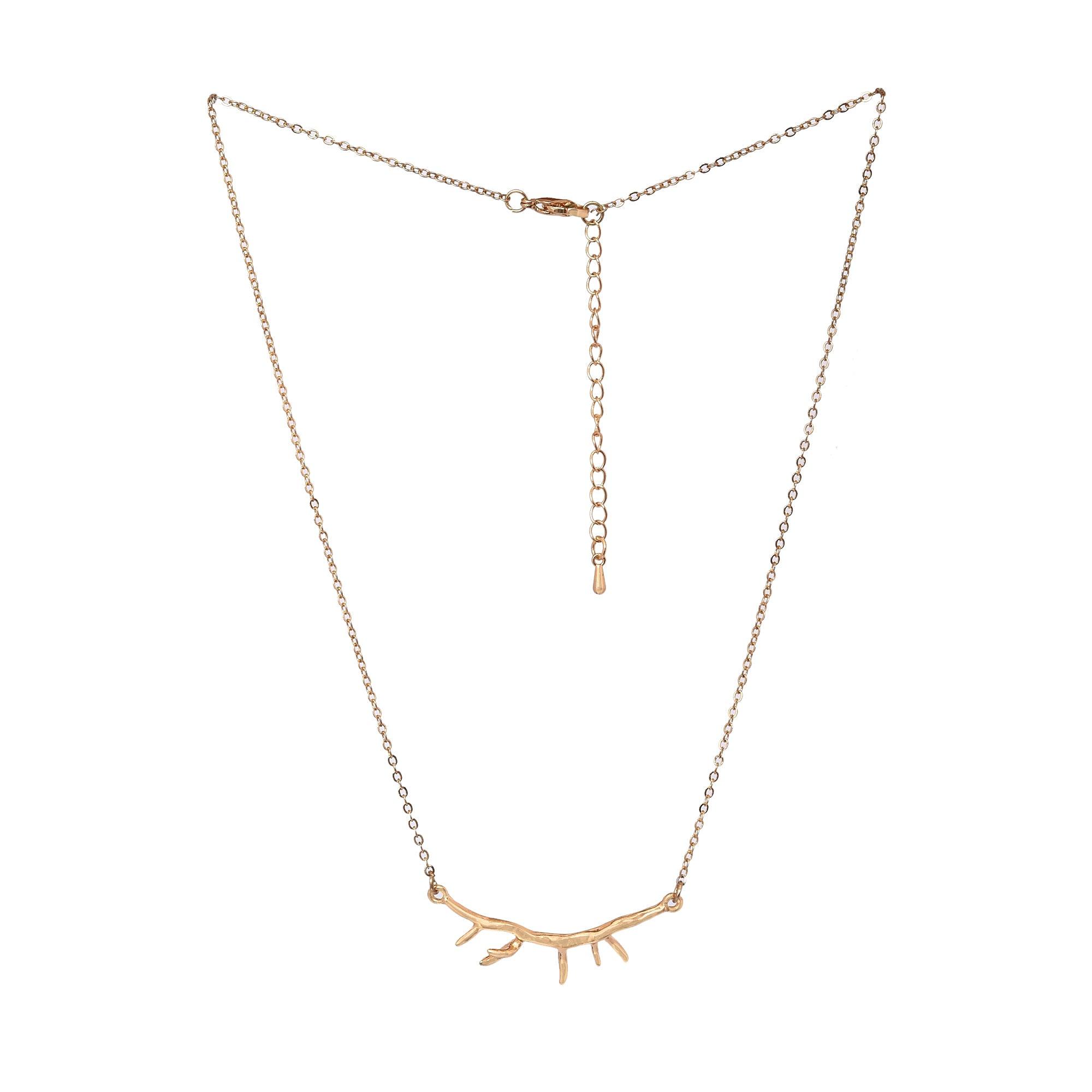 Trendy golden princess necklace with deer antler pendant - The Fineworld