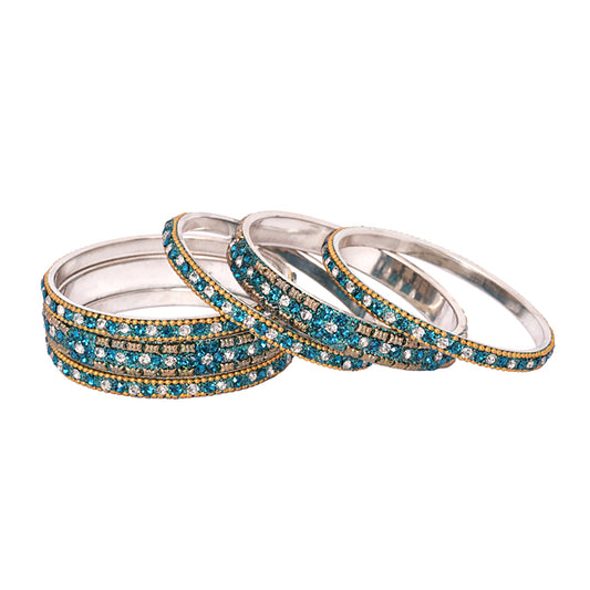Shimmering set of bangles in dark green and golden