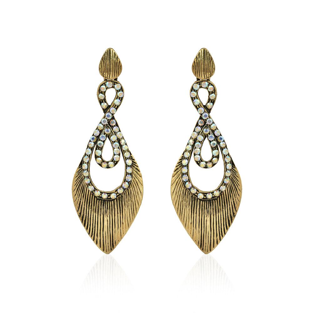 Sparkling White Stone And Gold Earrings - The Fineworld