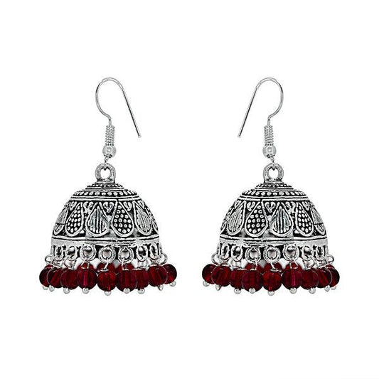 Blood red color beads jhumki earrings - The Fineworld