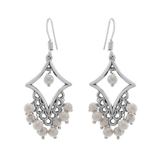 Long Danglers In Silver Finish With White Beads - The Fineworld