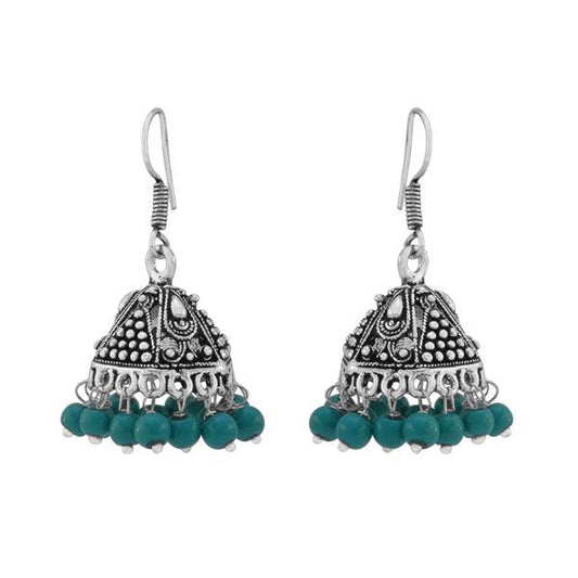 Green Color beads classic drop jhumki earrings - The Fineworld