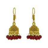 Minimalist golden stone jhumki with red beads - The Fineworld