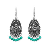 Black Oxidized Drop Earring With Green Beads - The Fineworld
