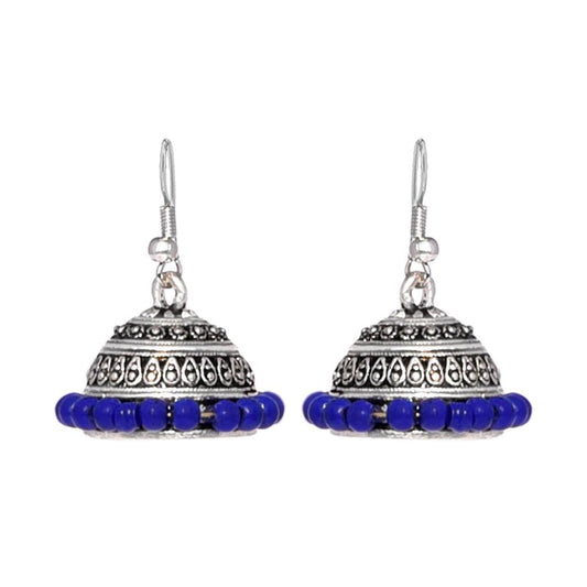 Indian trend silver oxidized jhumki with blue beads - The Fineworld