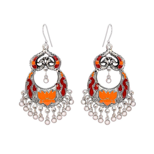 Fancy colorful designer dancing peacock drop stone earrings - The Fineworld