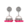German silver chakra stud jhumki earrings with pink beads - The Fineworld