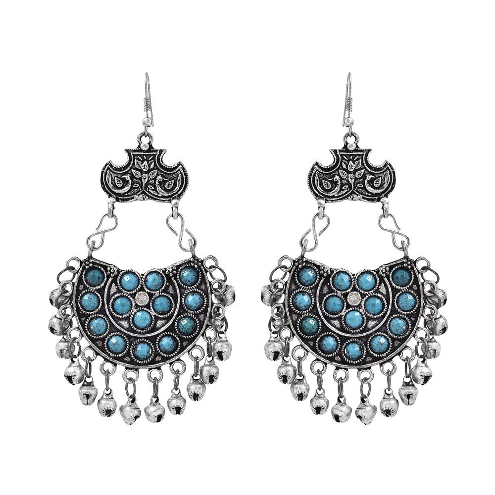 Antique Silver and Blue Stones Afghani Earrings - The Fineworld