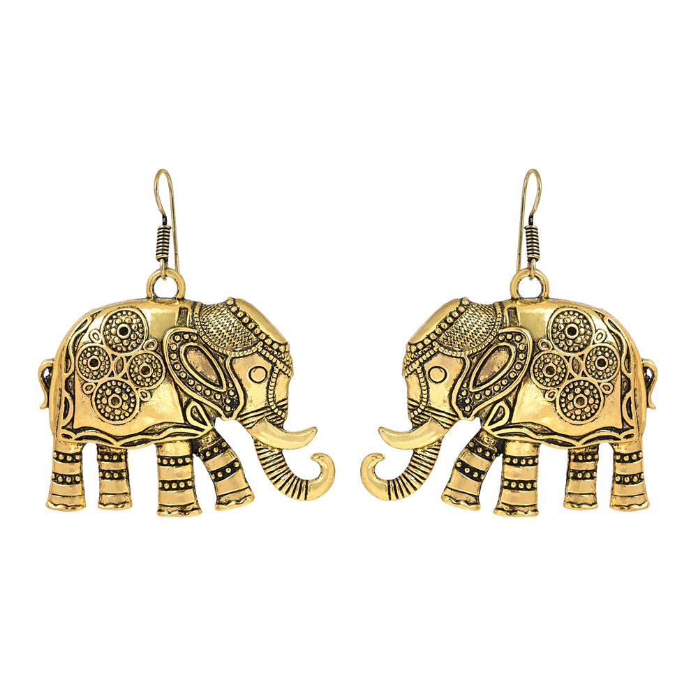 Elephant Shaped Golden Drop Fish Hook Earrings for Women - The Fineworld