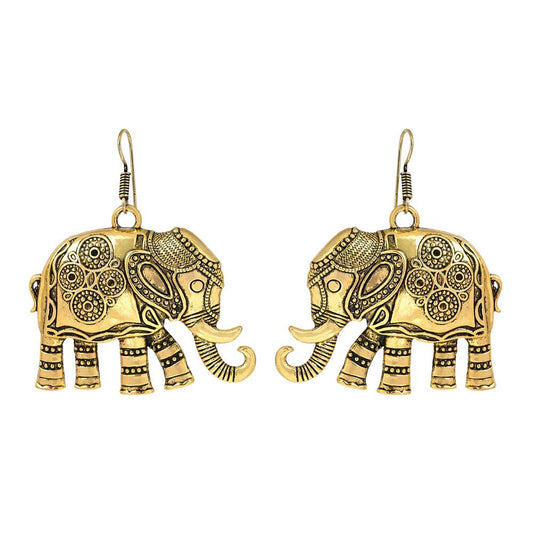 Elephant Shaped Golden Drop Fish Hook Earrings for Women - The Fineworld