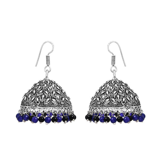 Dome-Shaped Blue and Black Beads Oxidized Drop Earrings - The Fineworld