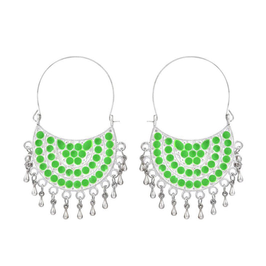Green Enameled Afghani Chandbali Earrings - The Fineworld