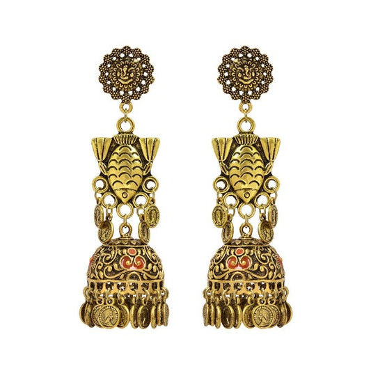 Yellow Gold Plated Engraved Stud Drop Earrings - The Fineworld