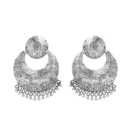 Simple Oxidized Silver Chandbali Stud Drop Earrings - The Fineworld