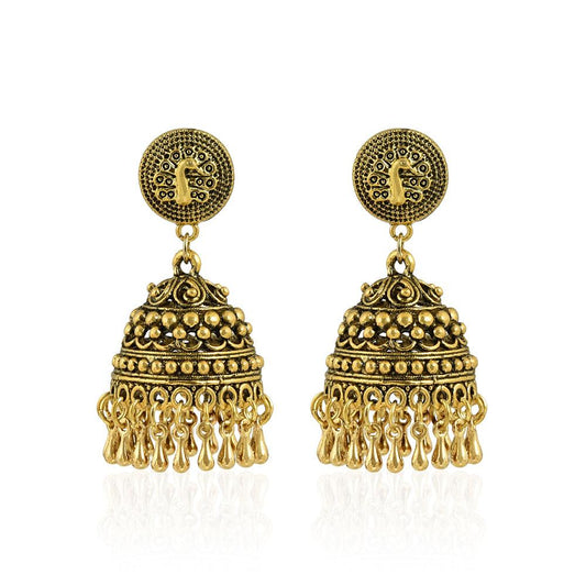 Traditional Gold Plated Dome Shaped Peacock Earrings - The Fineworld