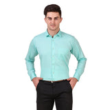 Aqua Blue Color 100% Cotton Semi Spread Collar Shirt - The Fineworld