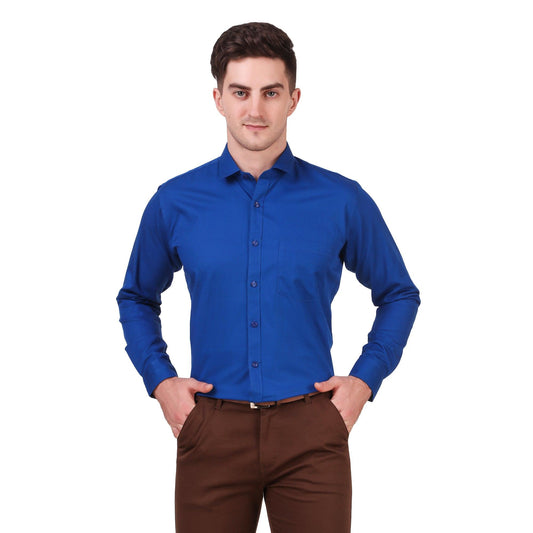Blue Color 100% Cotton Cut Away Collar Shirt - The Fineworld