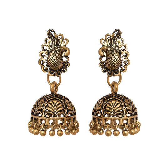 Antique golden oxidized Jhumka Earrings - The Fineworld