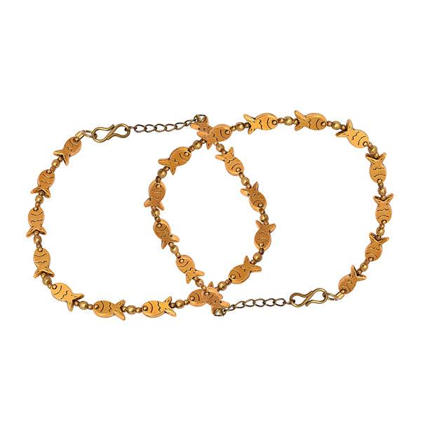 Fashionable cute fish anklet with golden beads - The Fineworld