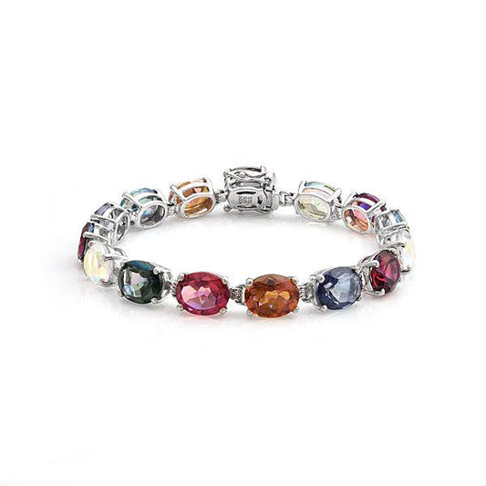 Sterling Silver Multi Color Quartz Stone Bracelet For Parties And Special Occasions - The Fineworld