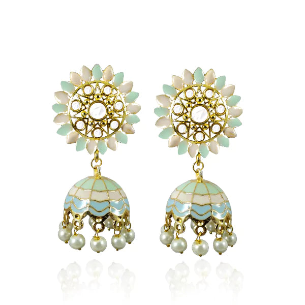 Traditional Floral Multi-Color Enamel Work Earring