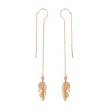 Long Chain Golden Leaf Dangle & Drop Earrings