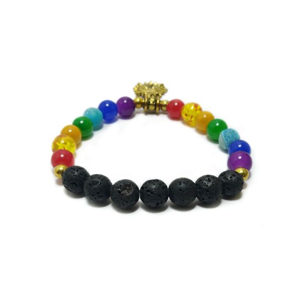 Gold plated sun charm with multi-color beads bracelet