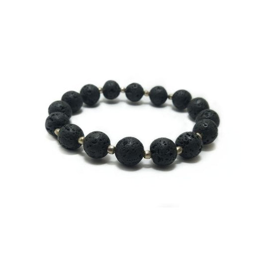 Simple lava and silver beads unisex bracelet
