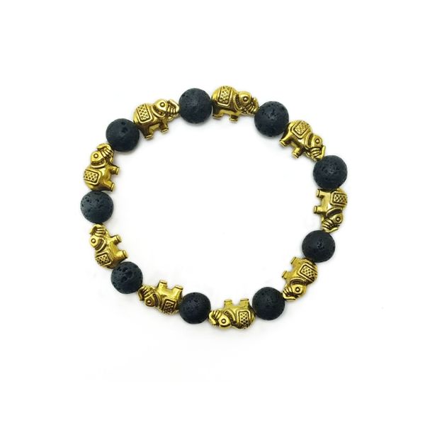 Gold plated elephant charm and lave beaded bracelet